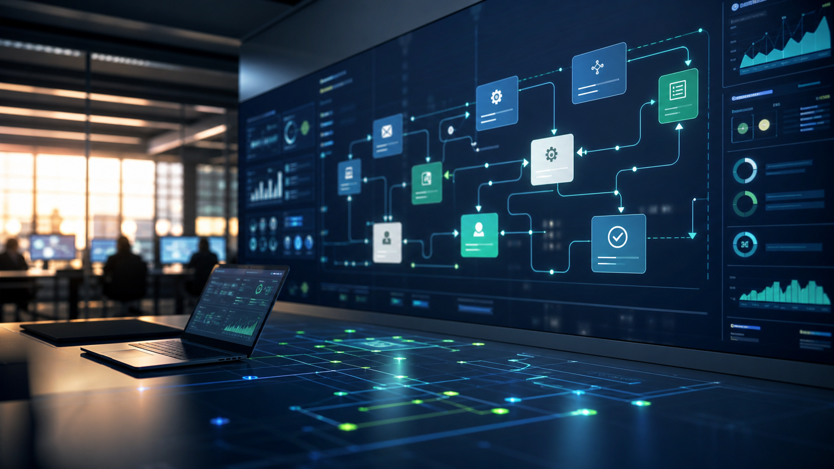 Agentic automation workflow dashboard with connected systems